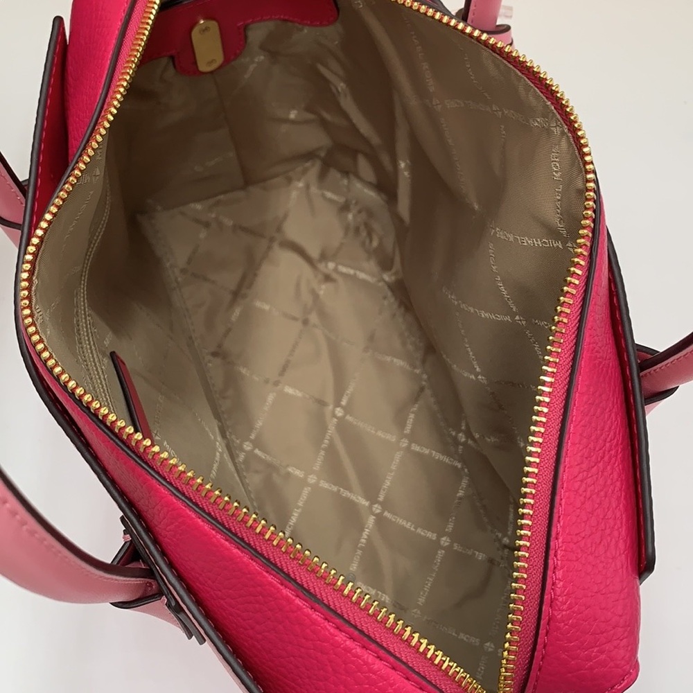 MICHAEL KORS Mercer Md Top ZipColor-Block Belted Satchel Crossbody Purse El Pink - Picture 12 of 16